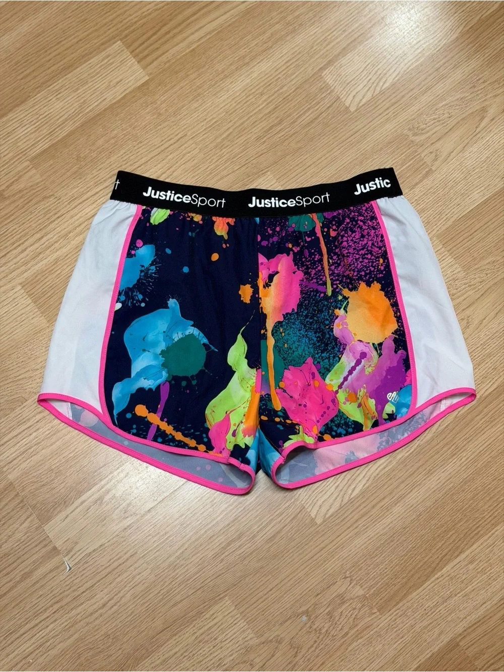 Justice Sport Girls Neon Paint Splatter Running Shorts XL 16/18